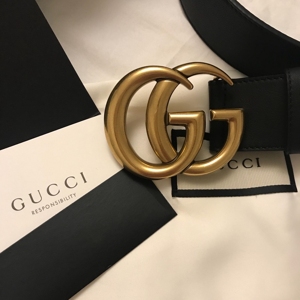New Gucci Double G Women’s Black Belt- size 75